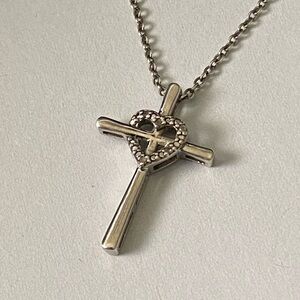 Vintage Sterling Silver Cross Heart Necklace